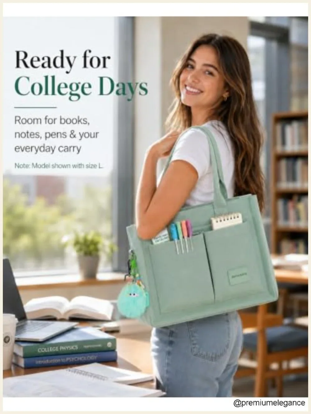 Structured Canvas Tote Bag with Multi-Compartment Zippered Purse for Work Travel